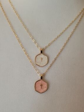 Pearly Enamel Christian Cross Pendant Necklace, Choice Of Color